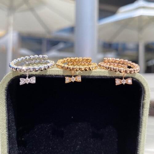 Aazuo Orignal 18K White Gold Yellow Gold Rose Gold Real Diamonds Bowkn Shape Open Ring for Woman Fashion Gift For Woman Birthday