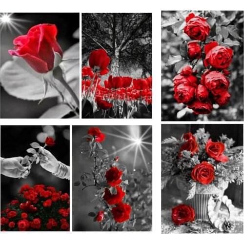 Winter flowers snow diamond embroidery painting red rose mosaic art wolf rhinestone sticker wall paper decor needlework gifts