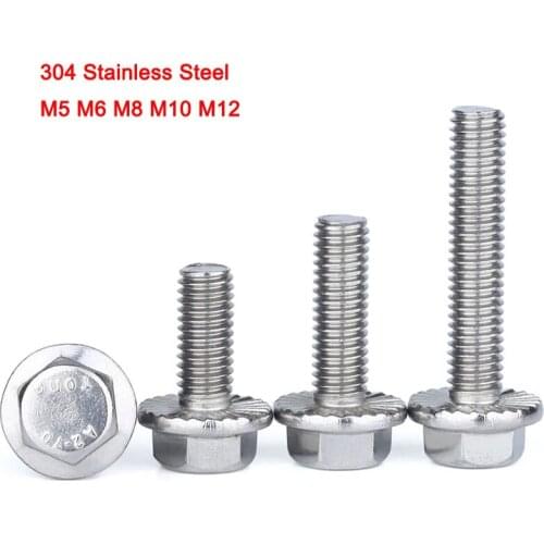 1-10Pcs 304 Stainless Steel Flange Bolt With Thicken Tooth Anti-slip Screw Hexagon Head Flange Bolts Series M5 M6 M8 M10 M12