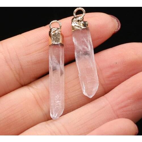 2 Pieces Pendants Natural Stone Crystal Pillar Reiki Healing Gem Charms for DIY Necklace Accessories Jewelry Making 5x20-6x30mm