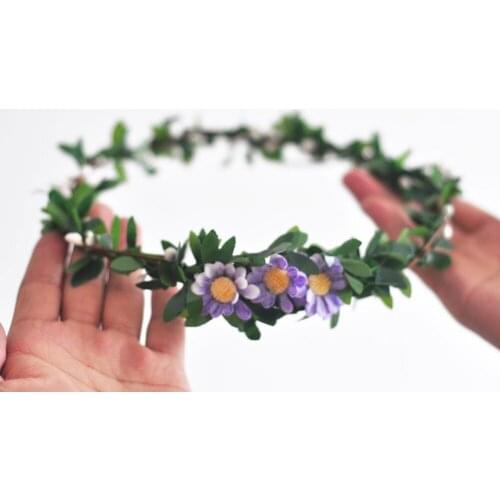 2018 Dusty Daisy Purple Green Leaf Wedding Flower Crown Flower Girl Bride Bridesmaid Hair Accessory Bohemia Crown
