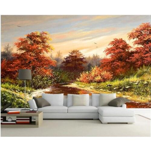 3d photo wallpaper custom mural HD oil painting maple forest natural landscape home decor living room wallpaper for walls 3 d