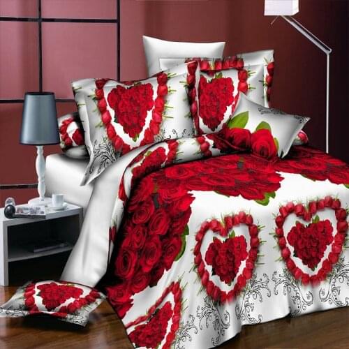 4Pcs/set Wedding Love Roses mandala Flower Printed Bedding Set Quilt Cover Bed Sheet Pillowcases Queen Size Bedspread Bedclothes