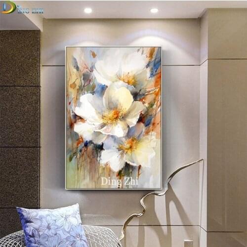5D Diamond Painting Abstract White Flower Cross Stitch Diamond Embroidery Beaded Mosaic Rhinestones Home Decor