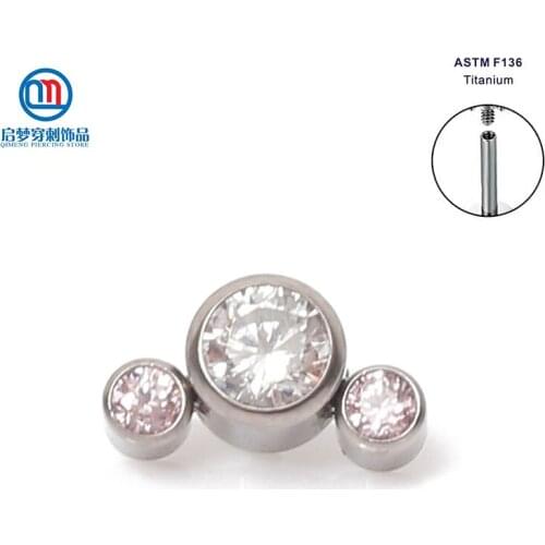Titanium Internal Threading Curved Cluster Clear and Pink Crystals Labret Stud Piercing