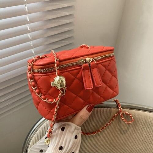 Brand Design Golden Ball Golden Bead Box Small Aquare Bags For Women Fashion Rhombus Crossbody Bags Metal Chain Mini Black Purse