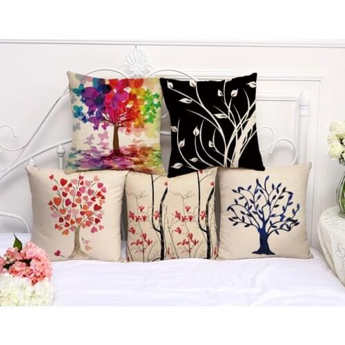 Tree Plant Abstract Cushion Cover Cotton Linen Decorative Pillowcase Chair Seat Square45x45cm Pillow Cover Home Living Textile