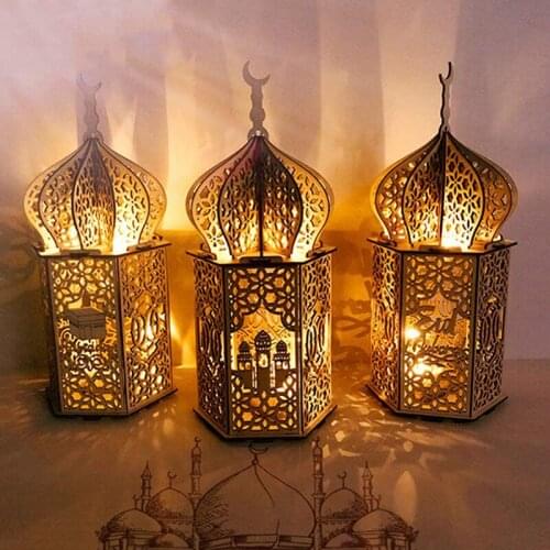 Handmade Wooden LED Night Light Ramadan Festival Lights Lamp DIY Lantern Home Decor