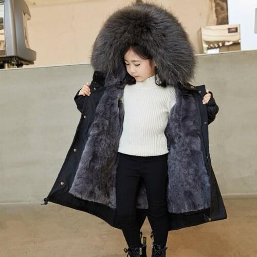 Kids Winter Fur Coats Boys Girls Natural Rex Rabbit Fur Hodded Parkas Children Thick Warm Clothes Detachable Outerwear