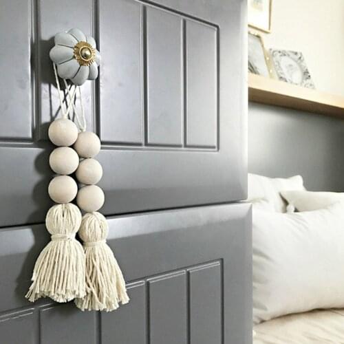 2Pcs Tassle Farmhouse Beads Natural Wood Bead Garland Baby Nursery Room Door Decor Rustic Wedding Vase Ornament Wall Hanging