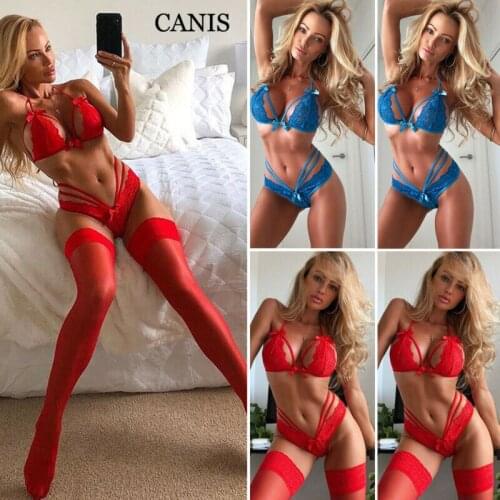 2Pcs Sexy Lingerie Set Women Lace Babydoll Sexy Underwear Lace Bra+G-string Sex Panties Lingerie Sexy Hot Erotic Sleepwear Red