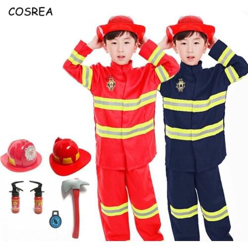 Fireman Sam Suit Kids Boys Halloween Christmas Party Cosplay Costumes Toy Firefighter Funny Hat Axe Accessories Props Children