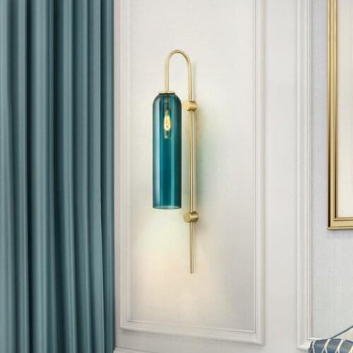 Nordic creative blue glass tube living room wall lamp art bedside bedroom study wall lamp