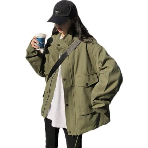 Armygreen Tooling Jacket 2021 New Spring and Autumn Women Loose Wild Jacket Female Korean Large Size Streetwear Coat NS2481