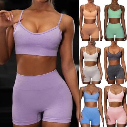 Summer Seamless Yoga Set Sportswear Women Sleeveleeve Tops Shorts Gym Sport High Waist Leggings Fitness Suit Sets Tracksuits