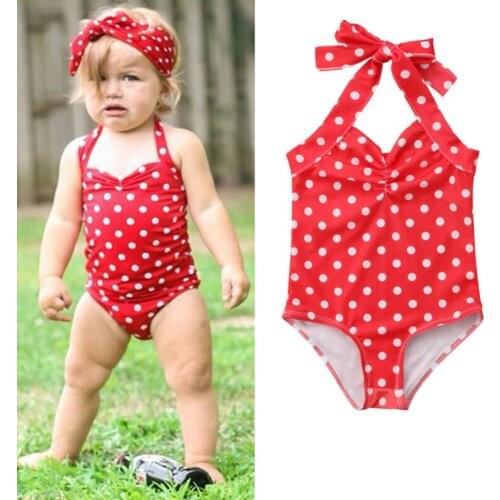 Summer Toddler Swimwear Girls Swimming Costume Bikini Baby Biquini Beachwear Newborn Halter Polka Dot One-Piece Swimsuit