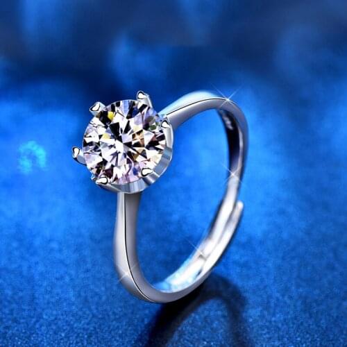 Moissanite Ring 925 Silver 1ct 2ct 2.3g 2.7g White Diamond Rings For Women Adjustable Opening Wedding Party 2021 Trendy Jewelry