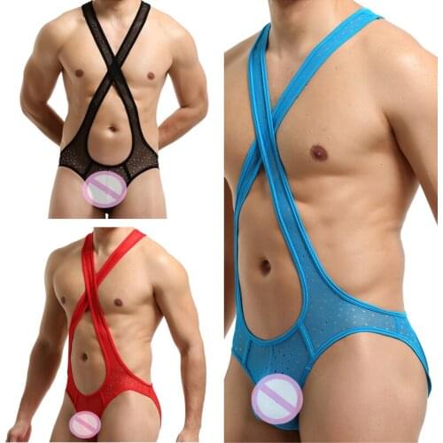 Mens sexy thong one-piece transparent vest temptation double thong hip hole sexy alternative show breathable quick-drying