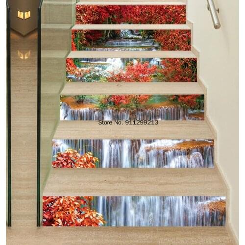 Wall Stickers for Stairs Stairway Room Stairs Decoration Step Floor Mountain Stream Waterfall Wallpaper Waterproof PVC Art Mural