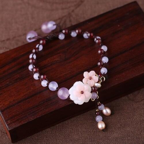 Natural Garnet Bracelet Female Color Jade Pearl Hand Woven Bracelet Retro Wind Bracelet Valentine Gift Free Shipping