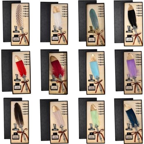 Delicate Calligraphy Feather Dip Pen European Carved Pen Handle 2/5 Stainless Steel Nib Writing Ink Quill Fountain Pen Dropship