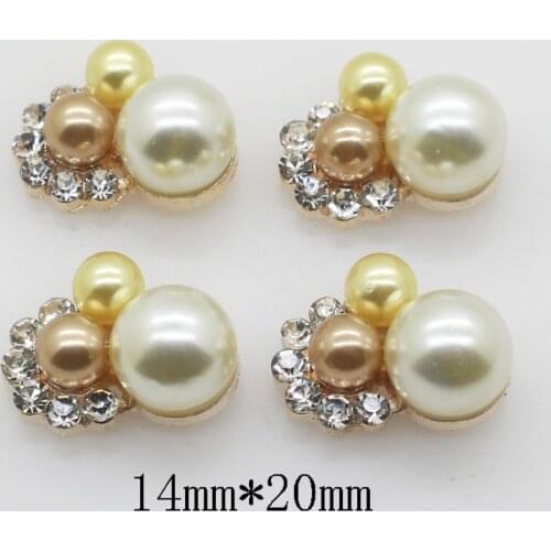 New 10Pcs 14*20mm rhinestone pearl buttons Flower crystal Metal button Flatback Clothing DIY Handmade Craft Decorative Scrapbook