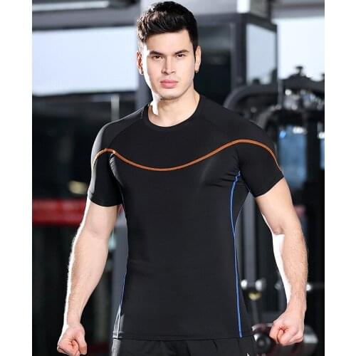 2020 new mens fitness clothing high elastic quick-drying T-shirt tight sports short sleeves