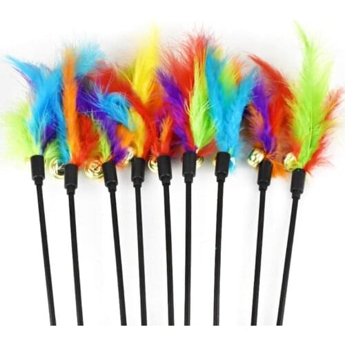 Feather with Bell Colorful Funny Cat Stick Catcher Beautiful Wand Pet Interactive Toy Funny Cat Stick Entertainment