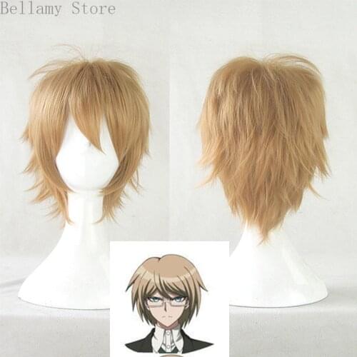 Anime Danganronpa Togami Byakuya Cosplay hairwear short Golden Blonde Wig+Wig Cap