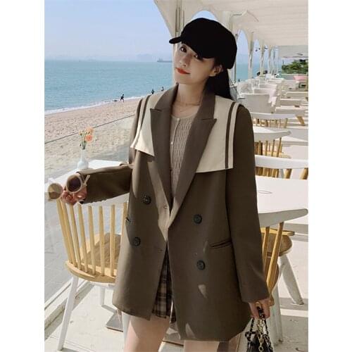 Navy Collar Suit Jacket Female Spring Autumn Korean Style Temperament British Style Chic Streetwear Blazer Fashion Coats zh036