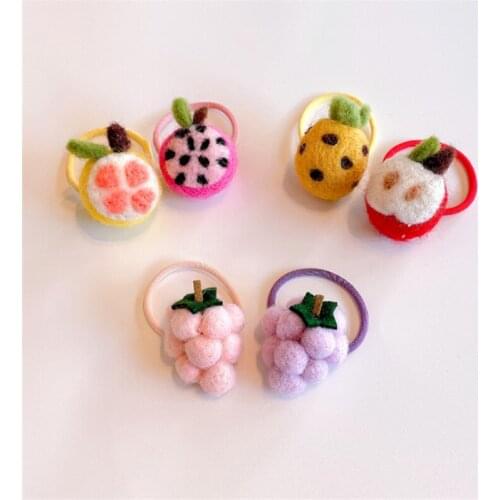 20pcs/Lot Creative Cute Fruit Hair Rope For Girls Wool Felt Hair Band Pineapple Grape Elastic Hair Bands Kids Hair Accessories