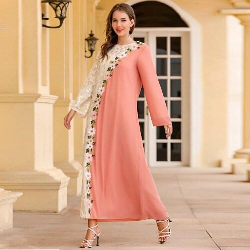Pink Vestidos Muslim Abaya Dubai Turkey Hijab Dress Islamic Clothin Abayas African Dresses for Women Embroidery Kaftan Robe 2020
