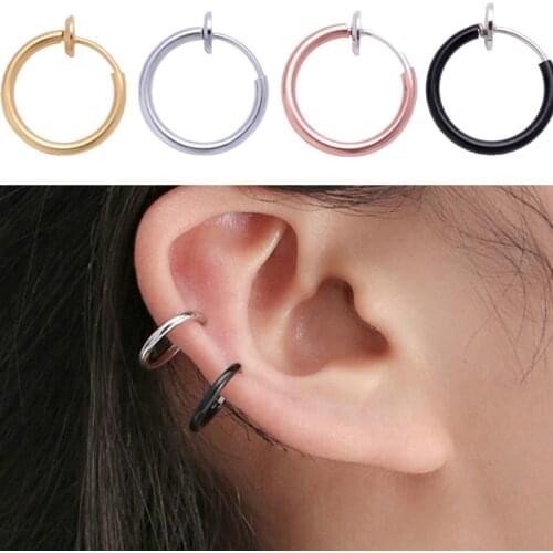 2Pcs Stealth Clip on Earrings for Women Men Spring Clip Fake Ear Ring Hoop Helix Nose Lip Ring No Piercing Earring Punk Jewelry