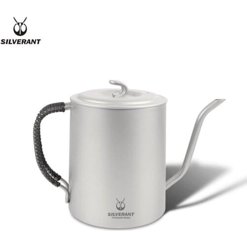 Silverant Titanium Camping Coffee Pot Maker Pour Over Gooseneck Spout Kettle With Hanging Ear Braided Handle For Outdoor