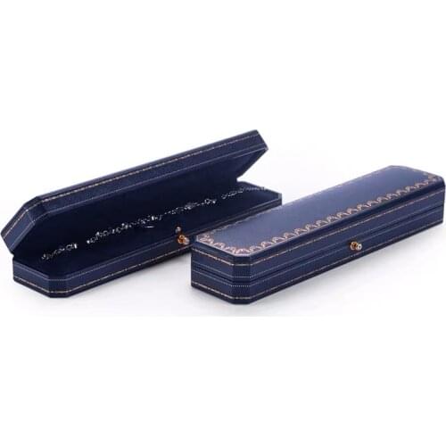 Blue Octagonal Leather Paper Jewelry Organizer Boxes and Packaging Christmas Wedding Ring Pendant Bracelet Gift Box