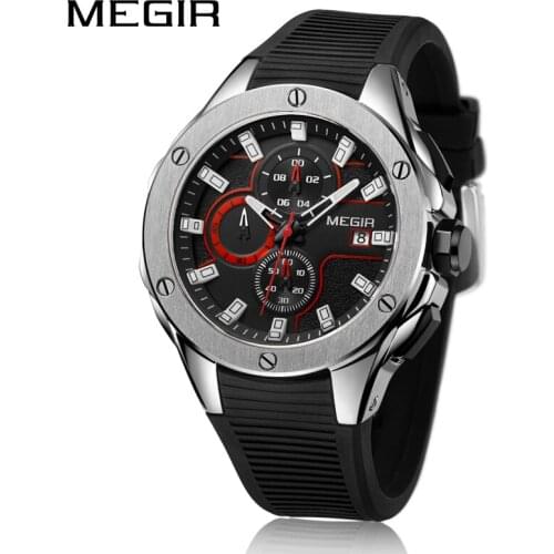 MEGIR Sport Chronograph Quartz Watch Men Clock Luxury Brand Silicone Army Military Watches Mens Relogio Masculino Erkek Kol Saat