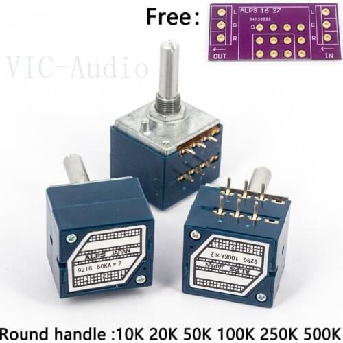1PC Japan ALPS RK27 Volume LOG Stereo Potentiometer 2-gang Dual 10K/20K/50K/100K/250K/500K Potentiometer Round Shaft 6.0mm