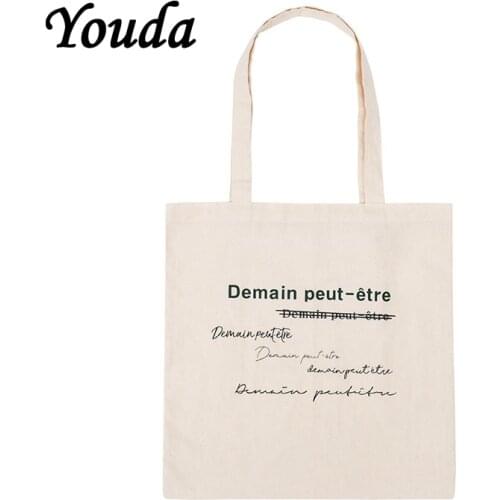 Youda French Fashion Print Womans Bag Student Shoulder Bags Eco Shopping Handbag Large Capacity Canvas Tote Simple Handbags