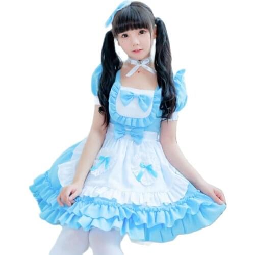 Sweet Lolita OP Maid Dress Blue Bowknot Soft Girl Women Waitress Uniform Princess Dresses Kawaii Anime Cosplay Costume Drop Ship