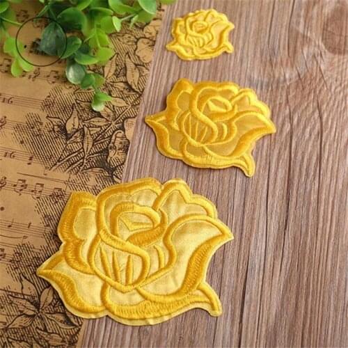 T-N Different Size Rose Embroidery Iron On Patches Hotel Restaurant Tablecloth Bedding Sheet DIY Gold Flower Stickers On Clothes