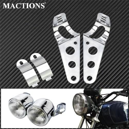 Motorcycle Universal Headlight Bracket Chrome Cafe Racer Mount Stand Support Stainless Steel For Harley Bobber Chopper Sportster