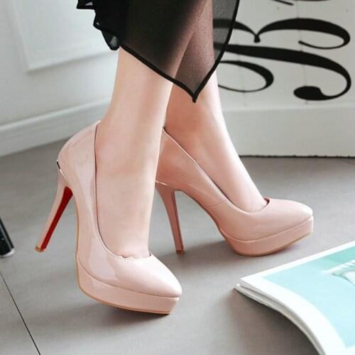 ZawsThia Patent PU Leather Mature Sexy Platform Pointed Toe 12cm Thin High Heels Lady Office Pumps Oversized 46 47 48 Stilettos