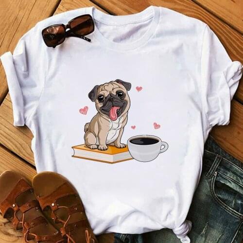 Womens T-shirt Pug Dog Animal Print Top Labrador Heart-shaped Dog T-shirt Short Sleeve Viper Funny Fashion T-shirt Female