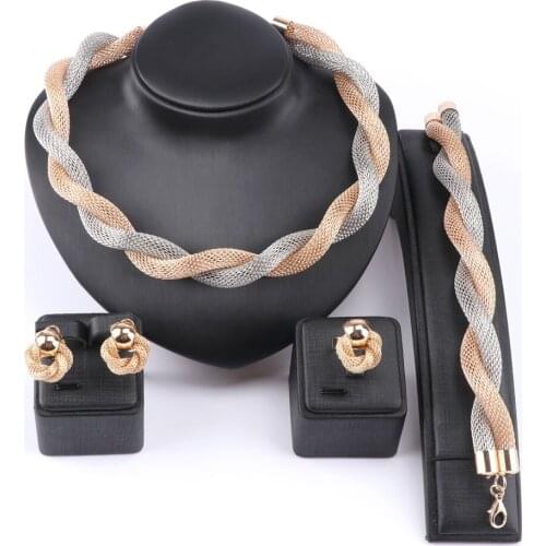 Women African Beads Jewelry Set Wedding Twist Weave Choker Necklace Earring Ring Bracelet Bridal Dubai Ethiopian Jewellery Sets