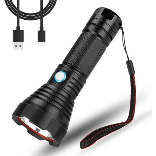 10W XML L2 LED Flashlight USB Rechargeable 26650 Torch 4 Lighting Modes Working Light Flashlight Handheld Rope Emergency Light