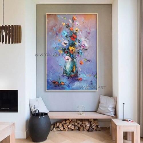 100% Handpainted Oil Painting Flower Of Different Color Abstract Wall Art Home Decor Modern Painting On Canvas No Framed