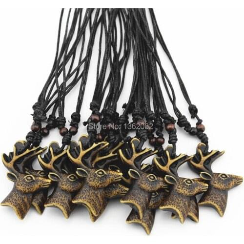 LOT 12pcs Yak Bone Carved Christmas Deer Pendant Reindeer Head Necklace Choker Lucky gift MN526