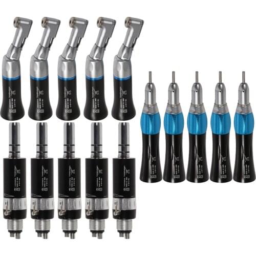 5Pcs NSK Style Dental Slow Low Speed Contra Angle Handpiece / Straight Nosecone/ 4Hole Air Motor Black E-Type