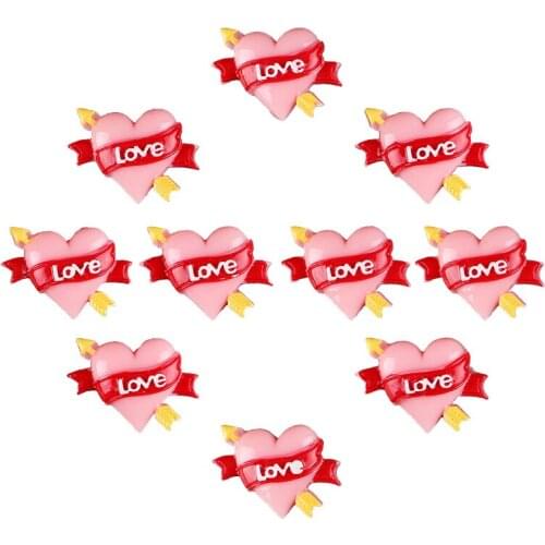 50pcs Valentines Day Cupid Heart Love Resin Scrapbooking Hair Bow Clip Center Crafts Embellishment Charms Cabachons