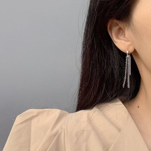 AKAFASHION Tassel Earrings Female Korean Simple and Cold Style Personality Ins Design Sense Retro Long Chain Ear Buckle